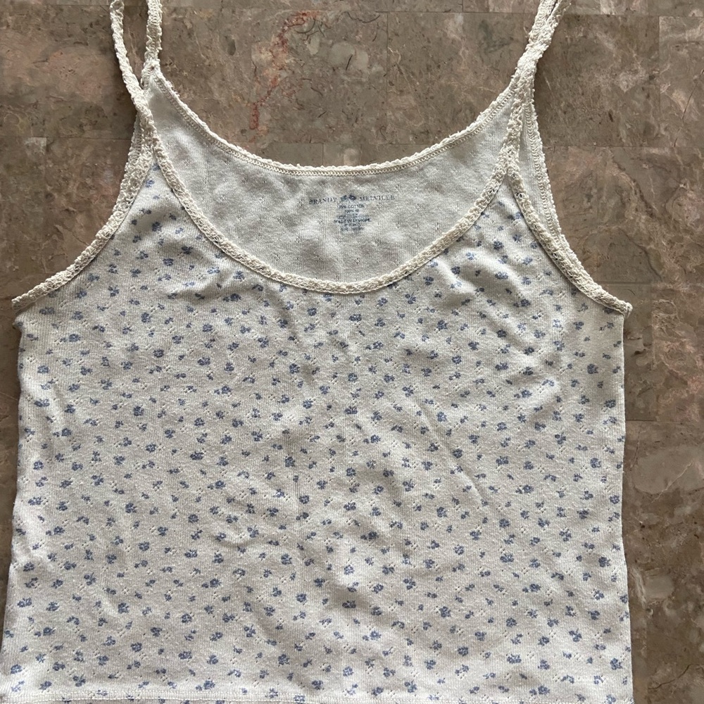 Brandy Melville Floral Lace Trim Tank Top